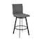 Armen Living Nikole 26" Counter Height Swivel Bar Stool in Matt Black Finish with Gray Faux Leather LCNKBABLBLGR26 - alternate 1